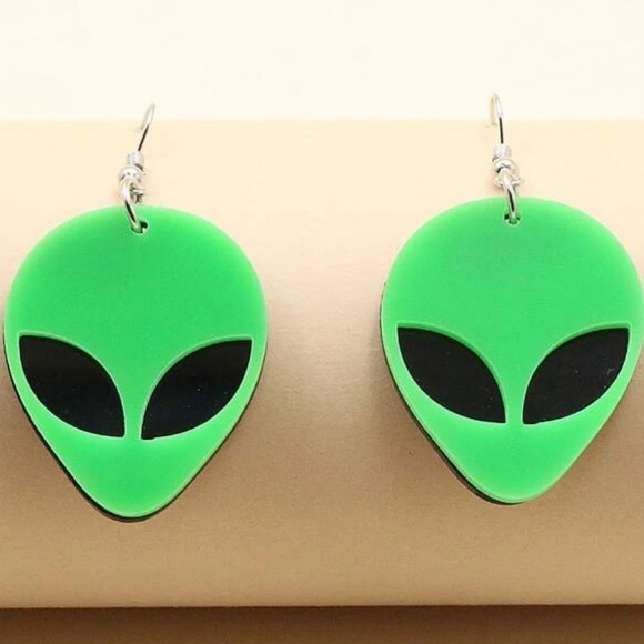 Alien face hanging drop acrylic earrings - Picture 2 of 3